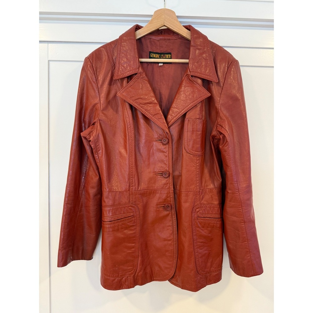 Vintage Genuine Leather Jacket Blazer Red Argentine 3 Button Tailored Coat - M